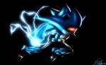 ambiguous_gender black_background blue_body electricity glowing glowing_eyes lightning machine red_eyes simple_background solo unknown_artist sega sonic_the_hedgehog_(series) mecha_sonic_mark_ii eulipotyphlan hedgehog mammal robot