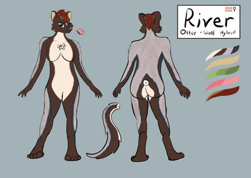 anthro digitigrade female otterwolf solo text otterwolfashe river_(otterwolfashe) canid canine canis hybrid mammal mustelid otter wolf absurd_res digital_media_(artwork) english_text hi_res model_sheet trans_(lore) trans_woman_(lore)