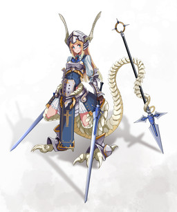 animal_feet armor blonde_hair blue_eyes boots bracers clothed clothed_female clothing dual_wielding_melee_weapons female footwear furgonomic_footwear furgonomics hair headgear helmet horn knight light_body light_skin melee_weapon polearm shoes simple_background solo spear sword warrior weapon white_background 159cm mythology animal_humanoid dragon dragon_humanoid humanoid mythological_creature mythological_scalie scalie absurd_res hi_res