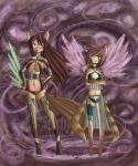 2_tails armor barefoot black_body black_fur breasts brown_body brown_fur brown_hair clothed clothing duo feathered_wings feathers feet female fur gem green_eyes hair heterochromia legwear long_hair magic multi_tail navel purple_eyes red_hair skimpy stripes tail unconvincing_armor wings raptor007 kitsu nelya animal_humanoid canid canid_humanoid canine canine_humanoid felid fox fox_humanoid humanoid mammal mammal_humanoid pantherine tiger 2011 5:6 digital_media_(artwork) hi_res