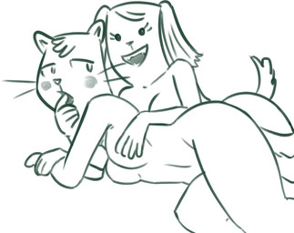 4_fingers anthro anthro_on_anthro arm_support bent_arm biped breasts collarbone dot_eyes duo featureless_breasts female female/female finger_in_mouth fingers hair half-closed_eyes hand_on_another's_breast hand_on_breast humanoid_hands interspecies leaning_on_elbow long_whiskers looking_at_another looking_at_partner looking_back looking_back_at_another looking_back_at_partner lying narrowed_eyes nude nude_anthro nude_female on_side open_mouth open_smile pointy_ears prick_ears short_hair simple_eyes small_nose smile smiling_at_another smiling_at_partner tail thick_thighs three-quarter_view whiskers redout doodle_town kitty_lolo canid canine canis domestic_cat domestic_dog felid feline felis mammal 2020 character_request digital_drawing_(artwork) digital_media_(artwork) monochrome
