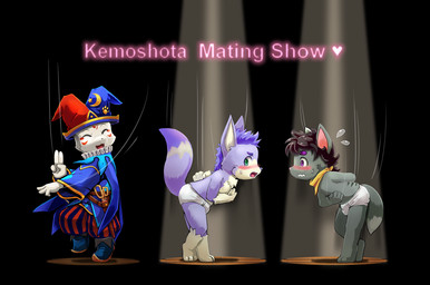 4_fingers animal_genitalia anthro arm_swing belt black_background blush bodily_fluids body_control boots bowing briefs clothed clothing embarrassed eyes_closed facing_each_other fingers fingers_together fool's_hat footprint footwear forced forced_exposure forced_partners fur genitals grey_body grey_fur group hand_behind_back hand_on_chest hat headgear headwear imminent_rape imminent_sex implied_audience jester jester_outfit kerchief looking_at_another looking_at_partner looking_away male male/male markings moon_print nervous nervous_sweat on_stage one_leg_up open_mouth partially_clothed pattern_clothing pawprint public public_exposure puppet_strings puppeteer purple_body purple_fur raised_hand raised_leg red_markings robe ruff scissors sheath shoes shy simple_background smile smiling_at_another spotlight stage stage_show star_print striped_body striped_clothing striped_fur striped_markings striped_tail stripes sweat tail tail_markings text underwear white_body white_briefs white_clothing white_fur white_underwear young yojoo canid canine canis fennec_fox fox mammal true_fox wolf