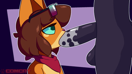 anthro black_body black_fur bodily_fluids brown_hair deep_throat duo eyewear eyewear_on_head female female_penetrated fur genitals glasses glasses_on_head gynomorph gynomorph/female gynomorph_penetrating gynomorph_penetrating_female hair humanoid_genitalia humanoid_penis intersex intersex/female intersex_penetrating intersex_penetrating_female kerchief looking_up looking_up_at_partner neck_bulge neckerchief neckwear oral oral_only oral_penetration orange_body orange_fur penetration penis rectangular_glasses saliva saliva_on_penis sex simple_background sunglasses sunglasses_on_head teal_eyes thrusting wearing_sunglasses comradecat comcat nowly_(nowly) domestic_cat felid feline felis mammal 16:9 animated frame_by_frame hi_res loop widescreen