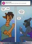 anthro duo female genitals male penis pooping text toilet toilet_use conditional_dnp kadath nightshade_(kadath) patrick_(kadath) canid canine canis giraffe giraffid jackal mammal 2024 english_text hi_res url