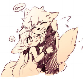 anthro blush chest_tuft clothed clothing duo eyes_closed female fingers fluffy fluffy_tail fur interrobang kemono male one_eye_closed romantic romantic_couple simple_background smile tail teeth text tuft white_background ressue mammal 2020