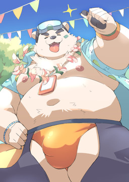 aloha_shirt anthro belly bulge chaps clothing crotchless_bottomwear crotchless_clothing eyebrows eyewear fur goggles male moobs navel nipples overweight pattern_clothing pattern_shirt pattern_topwear shirt smile solo thick_eyebrows thong tongue tongue_out topwear underwear white_body white_fur ayame42612 syoubu426 xxl_woofia paul_the_polar_bear bear mammal polar_bear ursine 2026 hi_res