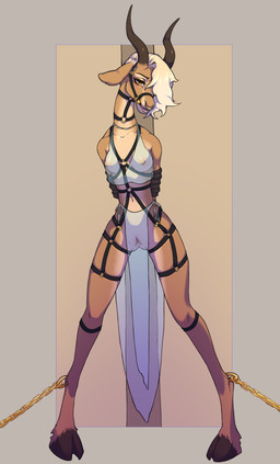 anthro bdsm blonde_hair bound breasts captured chain clothed clothing facial_piercing female fur hair hands_behind_back harness hooves horn ineffective_clothing leather leather_harness navel nipples nose_piercing nose_ring pelvic_curtain piercing ring_piercing solo standing tan_body tan_fur tied_to_pole translucent translucent_clothing translucent_loincloth zemnovodnoe disney zootopia gazelle_(zootopia) antelope bovid gazelle mammal absurd_res hi_res