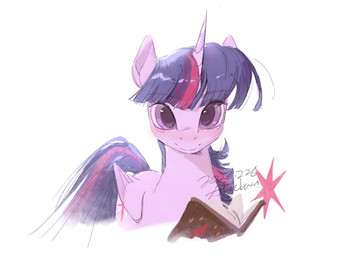 blush book female feral horn looking_at_viewer simple_background smile smiling_at_viewer solo wings ahchun friendship_is_magic hasbro my_little_pony mythology twilight_sparkle_(mlp) equid equine mammal mythological_creature mythological_equine winged_unicorn hi_res