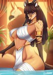 anthro big_breasts blue_eyes breasts brown_body brown_fur claws clothed clothing female fur gloves_(marking) hair markings solo tail tan_body tan_fur litchie_d antelope bovid gazelle mammal absurd_res hi_res