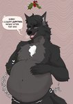 anthro anthro_pred belly big_belly digestion fur holidays male male_pred misteltoe oral_vore simple_background solo tail text vore redem0n christmas videlthewusky canid canine canis domestic_dog husky hybrid mammal nordic_sled_dog spitz wolf wolfdog english_text hi_res