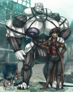 anthro biceps big_bulge big_muscles big_nipples big_pecs boots bulge clothed clothing feral footwear group hat headgear headwear huge_bulge huge_muscles huge_nipples huge_pecs hyper hyper_muscles lips male muscular nipples pecs shoes trapezius triceps xtrent968 his_dark_materials hester_(his_dark_materials) iorek_byrnison lee_scoresby bear daemon_(his_dark_materials) hare human lagomorph leporid mammal panserbjorn polar_bear ursine hi_res