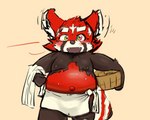 anthro belly black_body blush bodily_fluids bulge kemono male moobs navel nipples overweight overweight_male red_body solo sweat towel young young_anthro acdc lifewonders tokyo_afterschool_summoners zhurong_(tas) ailurid mammal red_panda 2021 5:4 absurd_res hi_res