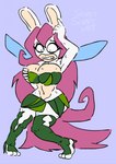 big_breasts breasts clothing female hair hand_on_breast navel pink_hair simple_background solo species_transformation surprise torn_clothing transformation white_body wings scrapcorcist raving_rabbids rayman_(series) ubisoft betilla fairy lagomorph mammal rabbid 2018 digital_media_(artwork) hi_res