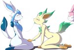 after_kiss ambiguous/ambiguous ambiguous_gender anthro being_watched big_butt bodily_fluids butt dazed group looking_at_another neck_tuft nude saliva saliva_string simple_background tail trio tuft voyeur wide_hips ayzcube nintendo pokemon eeveelution generation_4_pokemon generation_6_pokemon glaceon leafeon pokemon_(species) sylveon