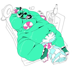 anthro areola barefoot belly beverage_can big_areola big_belly big_nipples bodily_fluids bottle bulge claws clothed clothing container fan_(object) feet fur green_body hair huge_areola huge_nipples ice_bag male moobs navel nipples obese overweight overweight_anthro overweight_male paper_mache partially_clothed pinata simple_background solo striped_nipples sweat tail thick_thighs toes tongue underwear wide_hips boot_(artist) clancer_(qweave) animate_inanimate living_pinata mammal digital_media_(artwork) hi_res