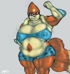 anthro belly big_belly big_breasts breasts clothing female flexing flexing_bicep looking_at_viewer musclegut muscular muscular_female navel nipple_outline overweight slightly_chubby slightly_chubby_female solo stocky tight_clothing omnishambles nintendo pokemon ed_(nidogatr) floatzel generation_4_pokemon pokemon_(species) 2017 hi_res