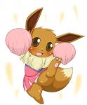 2015 blush brown_body brown_eyes brown_fur canid canine cheerleader clothed clothed_feral clothing eevee female feral fur generation_1_pokemon hindpaw jumajumi25d looking_at_viewer mammal nintendo open_mouth panties panties_on_feral pawpads paws pokemon pokemon_(species) pom_poms solo underwear white_body white_fur