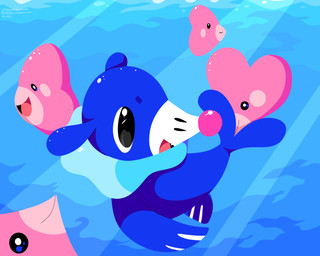 ambiguous_gender black_eyes blue_body fangs feral group happy markings open_mouth pink_body teeth tongue underwater water whisker_markings sleepy_sealion nintendo pokemon aquatic fish generation_3_pokemon generation_7_pokemon luvdisc pokemon_(species) popplio 2025 5:4 absurd_res dated hi_res signature