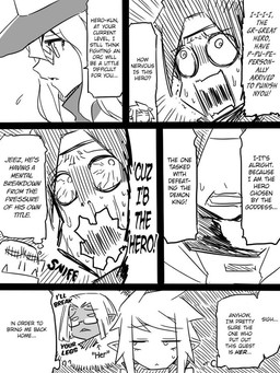 female magic_user male melee_weapon not_furry sword text warrior weapon jin_(mugenjin) elfxorc elf human humanoid mammal orc 3:4 comic english_text monochrome