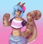 anthro clothing female hair solo strawberryneko lizard reptile scalie hi_res