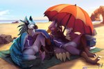 anthro beach beak clothed clothing diaper duo feathered_wings feathers male male/male outside sea swimwear water wearing_diaper wings pocketdemon breath_of_the_wild mythology nintendo the_legend_of_zelda revali avian bird gryphon mythological_avian mythological_creature absurd_res hi_res painting_(artwork)