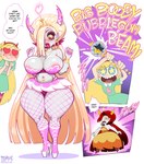 big_breasts bimbofication bimbopoo blush breasts clothing crown duo female fishnet_clothing fishnet_legwear footwear hair hair_over_eye headgear high_heels horn legwear navel navel_piercing not_furry one_eye_obstructed piercing shoes thick_thighs tiara wide_hips fellatrix disney star_vs._the_forces_of_evil hekapoo star_butterfly horned_humanoid humanoid hi_res