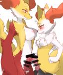 anatomically_correct anatomically_correct_genitalia anatomically_correct_penis animal_genitalia animal_penis anthro black_body black_fur black_nose blush bodily_fluids braixen breast_awe breast_size_difference breasts canid canine canine_genitalia canine_penis censor_bar censored chest_tuft chiji delphox dripping drooling duo erection frottage fur generation_6_pokemon genital_fluids genitals gynomorph gynomorph/gynomorph half-closed_eyes ineffective_censorship inner_ear_fluff intersex intersex/intersex knot looking_at_another looking_at_another's_breasts looking_at_breasts mammal multicolored_body multicolored_fur narrowed_eyes nintendo nipples penile penis penis_size_difference pink_nipples pink_penis pokemon pokemon_(species) precum red_body red_eyes red_fur red_penis saliva sex tongue tongue_out tuft white_body white_fur yellow_body yellow_fur