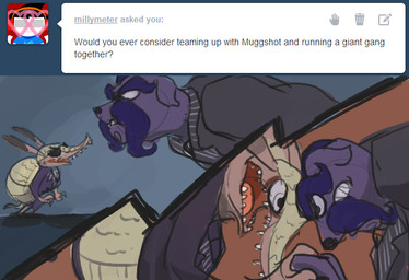 angry anthro argument black_clothing black_shirt black_tie_(suit) black_topwear blue_hair body_size_growth brown_body brown_skin buckteeth clenched_teeth clothing duo eye_contact eyebrows eyewear facial_hair fur hair larger_male long_ears looking_at_another male mustache necktie open_mouth purple_body purple_fur scales sharp_teeth shirt size_difference size_transformation smaller_male suit sunglasses tail tan_body tan_scales teeth text thick_eyebrows tongue topwear transformation tumblr_ask stormful sly_cooper_(series) sony_corporation sony_interactive_entertainment sucker_punch_productions muggshot toothpick_(sly_cooper) armadillo bulldog canid canine canis domestic_dog mammal mastiff molosser xenarthran 2013 english_text