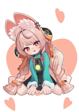3_toes 5_fingers ahoge anklet anthro barefoot braided_pigtails clothed clothed_anthro clothed_female clothing ear_piercing ear_ring feet female fingers flat_chested fully_clothed fully_clothed_anthro fully_clothed_female fur hair inner_ear_fluff jewelry kneeling overall_dress paws piercing pink_body pink_fur pink_hair red_eyes ring_piercing sitting solo toes tuft gure_piyo mihoyo zenless_zone_zero zhao_(zenless_zone_zero) lagomorph leporid mammal rabbit thiren 2025 absurd_res full-length_portrait hi_res portrait