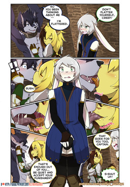 blush blush_lines bulge clothed clothing crossdressing_male detailed_bulge dialogue erection erection_under_clothing femboy french_kissing genital_outline kissing male male/male patreon_logo patreon_username penis_outline text sollyz patreon lagomorph leporid mammal rabbit 2021 comic english_text url