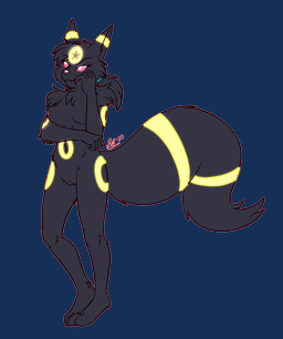 anthro black_body black_fur breasts female fur genitals nipples nude outline pokemorph solo standing tail thinking vulva scorpiogustavo nintendo pokemon eeveelution generation_2_pokemon pokemon_(species) umbreon alpha_channel hi_res signature