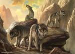 canid canine canis dan_scott feral group hasbro howl landscape looking_at_viewer magic:_the_gathering male mammal mountain official_art quadruped signature snarling standing wolf