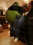 anthro belly big_belly big_breasts big_butt blush bottomwear breasts butt claws clothing denim denim_bottomwear denim_clothing female finger_claws footwear hand_on_face horn huge_belly huge_breasts jeans midriff navel obese obese_female overweight overweight_female pants sharp_teeth shoes solo sweater tail teeth thick_thighs topwear white_clothing white_footwear white_shoes coolmaster98 bethesda_game_studios corona_(beer) microsoft skyrim the_elder_scrolls deeja argonian scalie 2024 3d_(artwork) digital_media_(artwork) hi_res
