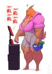 anthro barefoot big_breasts breasts canid canine clothing conditional_dnp dialogue english_text feet female food frustrated holding_object hoodie huge_breasts jollyjack mammal muscular muscular_female mythological_canine mythological_creature mythology price_scanner shopping shopping_basket solo text tight_clothing topwear were werecanid werecanine werewolf