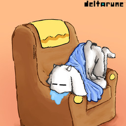 anthro arm_down ass_up bedding blanket breasts chair covered_breasts eyes_closed female furniture horn long_ears medium_breasts nude nude_female simple_background sleeping small_tail tail text tired white_body alberto_omega deltarune undertale_(series) toriel bovid caprine goat mammal hi_res shaded