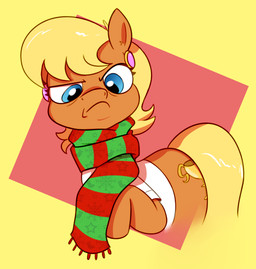 bangs bent_leg blonde_mane blue_eyes brown_body brown_fur closed_frown clothing cutie_mark ear_piercing eyelashes female feral frown fur green_stripes grumpy holidays light mane mature_female mature_feral medium_mane mouth_closed pattern_clothing pattern_scarf piercing red_scarf scarf shirt simple_background solo striped_clothing striped_scarf stripes tail topwear white_clothing white_shirt white_topwear yellow_background yellow_tail cookieboy011 christmas friendship_is_magic hasbro my_little_pony ms._harshwhinny_(mlp) earth_pony equid equine horse mammal pony 2021 colored digital_drawing_(artwork) digital_media_(artwork) english_description half-length_portrait lighting portrait shaded