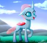 blue_body blue_eyes blue_fur cloud detailed_background female feral fur grass hair happy horn mountain open_mouth open_smile outside pink_hair pink_tail plant scenery sky smile soft_vore solo standing tail text three-quarter_view vore the-butcher-x friendship_is_magic hasbro my_little_pony ocellus_(mlp) arthropod changeling 2020 digital_drawing_(artwork) digital_media_(artwork) english_text full-length_portrait hi_res portrait signature url