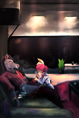 anthro bodily_fluids cigar clothing cum cum_in_mouth cum_inside duo fellatio female furniture genital_fluids male male/female oral penile sex sofa sofa_sex sweat sweatdrop young young_female mr.foxman beastars fan_character yahya_(beastars) equid equine horse lagomorph leporid mammal rabbit hi_res
