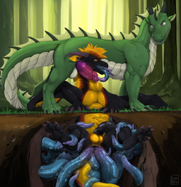 all_the_way_through anal anal_penetration anal_threading anus balls black_claws black_horn blonde_mane claws dorsal_frill duo feral frill_(anatomy) genitals horn knot male male/male mane membrane_(anatomy) membranous_frill multiple_anal orange_mane penetration penis purple_eyes purple_horn purple_tongue quadruped subterranean tail tentacle_in_ass tentacle_in_penis tentacle_penetration tentacles tentacles_on_male threaded_by_tentacle tongue triple_anal triple_penetration triple_threading urethral urethral_penetration yellow_eyes ishiru mythology ezra_(maxderpy3d) specterdragon dragon mythological_creature mythological_scalie scalie absurd_res hi_res