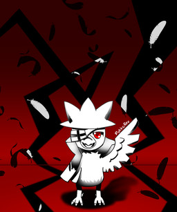 claws clothing eye_patch eyewear feathered_wings feathers feral hat headgear headwear red_eyes standing topwear winged_arms wings fokkorev nintendo pokemon generation_2_pokemon murkrow pokemon_(species) 5:6 hi_res signature