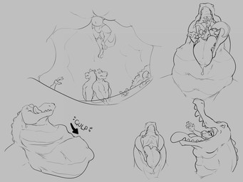 bodily_fluids drooling internal male male_pred male_prey neck_bulge open_mouth oral_vore organs saliva size_difference stomach tongue vore hewge crocodile crocodilian reptile scalie 4:3 hi_res monochrome