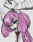 aura_the_guillotine blood bodily_fluids bodyless braided_hair crying death decapitation demon digital_media_(artwork) duo female frieren_beyond_journey's_end gore hair hi_res horn horn_grab horned_humanoid human humanoid male male/female mammal not_furry purple_eyes purple_hair skarma tears tongue tongue_out