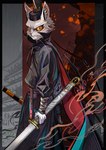 anthro asian_clothing chinese_clothing clothing east_asian_clothing fur melee_weapon sword weapon white_body white_fur yellow_sclera wai_ya_tu white_cat_legend li_bing_(white_cat_legend) domestic_cat felid feline felis mammal 2020 absurd_res hi_res