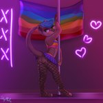 1:1 anthro blue_bottomwear blue_clothing blue_hair blue_skirt bottomwear butt clothing crop_top eyeliner femboy fishnet_clothing flag flag_(object) flag_on_wall grabbing_pole green_eyes hair heart_symbol hi_res lgbt_pride lights looking_at_viewer looking_back looking_back_at_viewer makeup male mammal multicolored_body multicolored_clothing multicolored_crop_top multicolored_shirt multicolored_topwear mustelid otter otterlytoast_(character) pansexual_pride_colors paws pole presenting presenting_hindquarters pride_color_clothing pride_color_crop_top pride_color_flag pride_color_shirt pride_color_topwear pride_colors rainbow_pride_colors raised_tail seven-stripe_rainbow_pride_colors shirt skirt skymafia solo stage stripper_pole suggestive tail topwear torn_clothing torn_fishnet_clothing two_tone_body