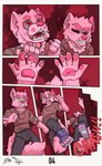 absurd_res anthro arch3y bottomwear canid canine canis clothing comic costume domestic_dog footwear fur fursuit hi_res human_to_anthro male mammal mrpawpaw open_mouth pants pink_body pink_fur shirt shoes species_transformation text topwear transformation