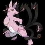 female feral forked_tongue fur markings pink_body pink_fur seductive simple_background solo suggestive tail tail_mouth tongue transparent_background unusual_anatomy unusual_tail yellow_eyes reallydarkandwindie fakemon canid canine chimera hissune mammal 1:1 2017 alpha_channel digital_media_(artwork) hi_res