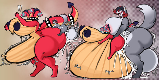 3_heads abdominal_bulge anthro areola attribute_theft balls before_and_after big_areola big_balls big_breasts big_butt big_penis black_hair blue_eyes blush bodily_fluids breasts butt cum cum_ballooning cum_in_vagina cum_inflation cum_inside duo excessive_cum excessive_genital_fluids female fleshlight_position from_behind_position fur genital_fluids genitals grey_body grey_fur gynomorph hair horn huge_balls huge_breasts huge_butt huge_penis hyper hyper_abdominal_bulge hyper_balls hyper_breasts hyper_butt hyper_genitalia hyper_penis inflation intersex intersex/female larger_penetrated lying lying_on_self multi_head nude on_front penetration penis perching_position piercing sex simple_background size_difference size_theft smaller_penetrated stand_and_carry_position standing standing_sex thick_thighs transformation white_body white_fur commanderthings european_mythology greek_mythology mythology angelina_marie canid canine canis hydra mammal wolf absurd_res hi_res