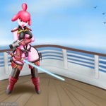 armor beam_sword boots breasts butt clothing female footwear gloves gun handwear pose ranged_weapon sea ship shoes solo vehicle water watercraft weapon blubluumon nintendo pokemon generation_3_pokemon humanoid medicham pokemon_(species) 1:1 hi_res