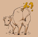 2_horns anus butt eating eating_grass fart fart_cloud female feral grass heart_symbol hooves horn looking_back plant quadruped rear_view simple_background solo tail tail_tuft tan_background tuft jubb bovid bovine cattle mammal 2021 signature