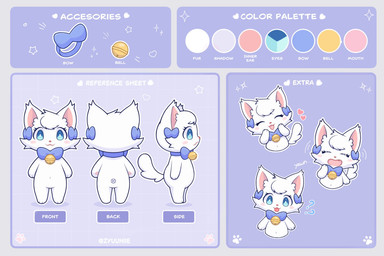 anthro bell bell_collar biped blue_eyes bow_tie bow_tie_only cat_smile chibi collar color_swatch confusion expressions female female_anthro front_view fur mostly_nude mostly_nude_anthro mostly_nude_female multiple_angles open_mouth open_smile paws plantigrade rear_view side_view smile solo standing stubby_legs text white_body white_fur yawn zyuuniie fuwi_(zyuuniie) domestic_cat felid feline felis mammal 2026 3:2 artist_name cel_shading digital_drawing_(artwork) digital_media_(artwork) hi_res model_sheet shaded